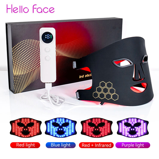 Hello Face Portable Red Infrared Blue LED Light Therapy Face Mask Acne Treatment, Skin Rejuvenation, Home Use for All Skin Types
